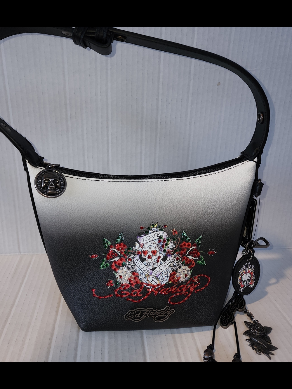 NWT Ed Hardy Love Kills Slowly Rhinestone Skull Ombre Shoulder Bag Y2K Purse